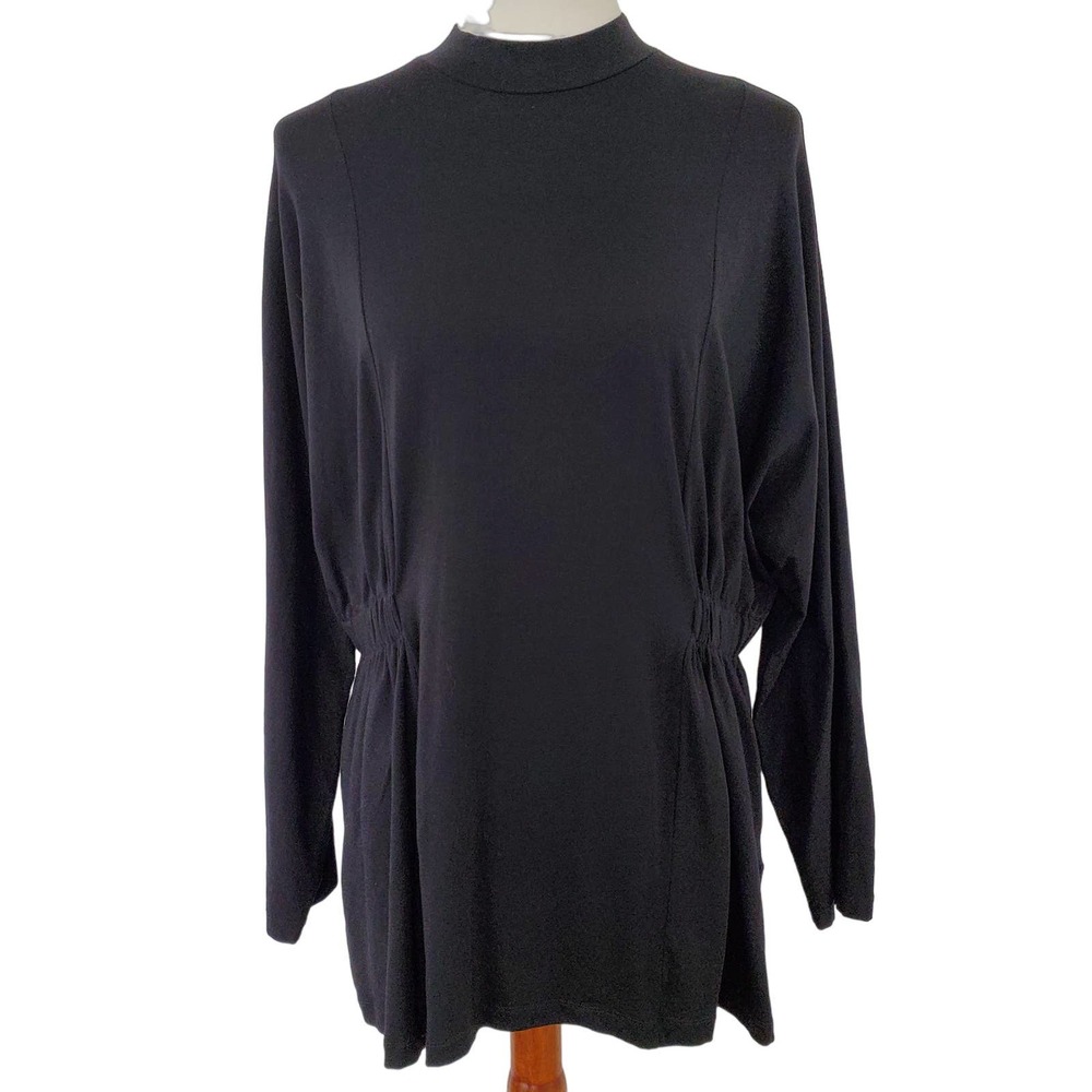 Gudrun Sjoden Lagenlook Top Size Large Black Boho Elastic Sides High Neck Greece